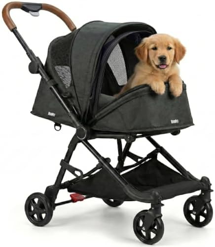 Pet Stroller for Small & Medium Dogs & Cats Lightweight Foldable Travel Stroller with Smooth 4-Wheel Ride, Breathable Mesh, Storage Basket & Aluminum Frame Comfortable & Easy to Maneuver