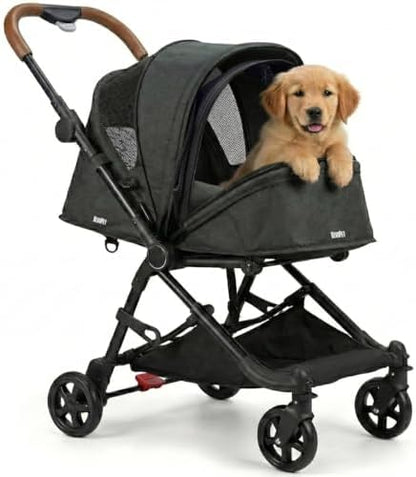 Pet Stroller for Small & Medium Dogs & Cats Lightweight Foldable Travel Stroller with Smooth 4-Wheel Ride, Breathable Mesh, Storage Basket & Aluminum Frame Comfortable & Easy to Maneuver
