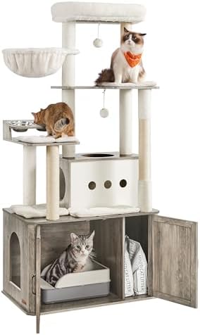 Feandrea Cat Tree, 66.9-Inch Cat Tower with Litter Box Enclosure