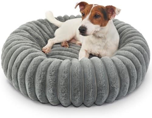 Dog Beds Small Sized Dog Washable Calming Anti-Anxiety Donut Puppy Bed for Small Dogs and Cats,Cozy Soft Anti-Slip Round Large Cat Bed 23 Inch Fits up to 20 lbs Pets,Warm Grey