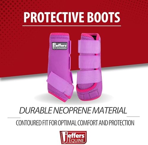 Jeffers Expression Neon Horse Boots 1 Pair - Purple & Pink, Breathable Neoprene, Secure Strap Closures, Durable Premium Protection for Jump Training & Trail Riding - Front & Hind, Medium Size