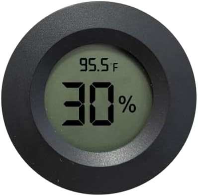 SunGrow Reptile Thermometer with Hygrometer with Digital Display, Accurate Temperature, Humidity Gauge for Snake and Lizard Tanks, Round Clear LCD, Black, 1.8”x1.8”x0.6”