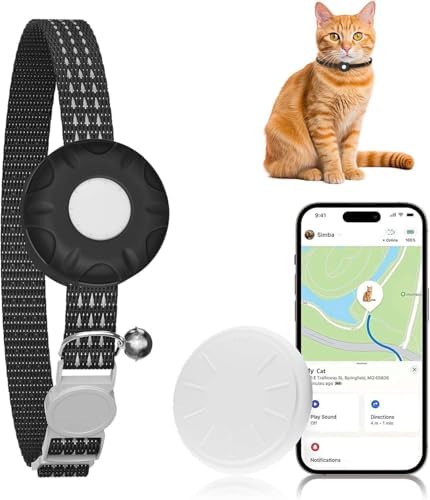 Cat Tracker, GPS Tracker, Pet Tracker Compatible with Apple Find My App(Only iOS), Real-Time Location, No Subscription Required, Territory & Location History, Breakaway Collar Included, Black
