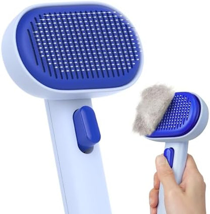 aumuca Skin Friendly Self-Cleaning Slicker Brush for Dogs & Cats, Gentle Pet Grooming Tool for Shedding & Deshedding, Efficient Hair Remover for Long & Short Haired Pets