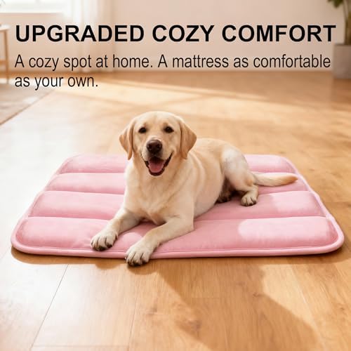 pobopobo Dog Crate Pad, Ultra Soft & Anti-Slip Kennel Mat, Secure Fit for Metal Crates & Dog Cages, Washable Cozy Bed for Small Medium Large Dogs (Pink, L(34"*20"*1.5"))