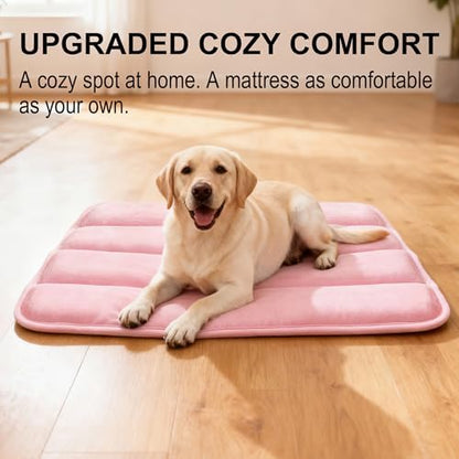 pobopobo Dog Crate Pad, Ultra Soft & Anti-Slip Kennel Mat, Secure Fit for Metal Crates & Dog Cages, Washable Cozy Bed for Small Medium Large Dogs (Pink, L(34"*20"*1.5"))