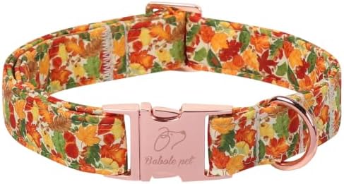 Fall Dog Collar, Cute Autumn Leaves Dog Collar - Soft Cotton Puppy Collars, Adjustable Heavy-Duty Metal Buckle Pet Collars for Small Medium Large Girl Boy Dogs S