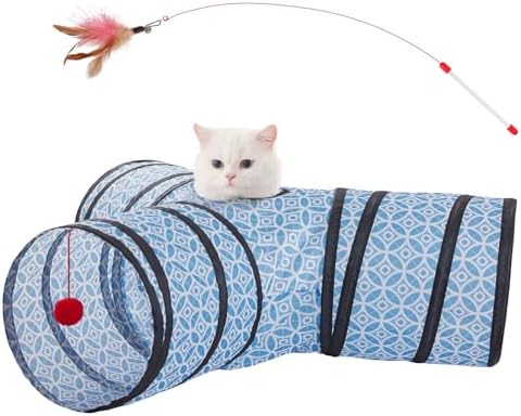 Cat Tunnels for Indoor Cats 3 Way Play Toy Kitty Tunnel Peek Hole Toy with Ball for Cat Tube Fun for Rabbits Kittens and Dogs