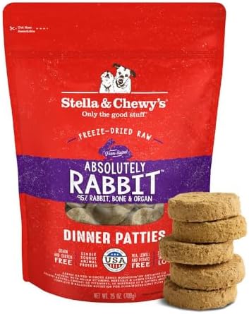 Stella & Chewy's Freeze-Dried Raw Dinner Patties - Absolutely Rabbit Recipe - High Protein Grain-Free Puppy & Dog Food - Perfect For Picky Eaters - 25 oz