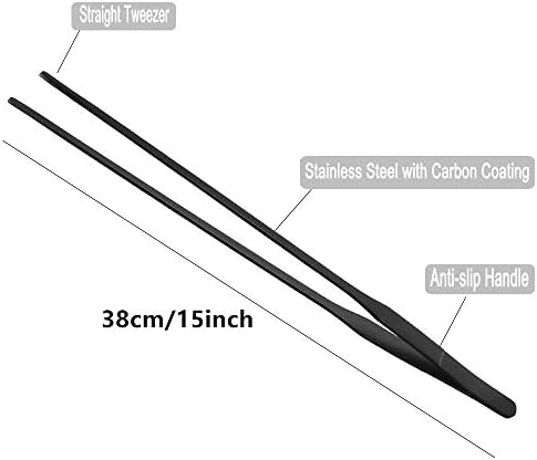 FRUTA Aquarium Tweezers Stainless Steel Straight Tweezer with Carbonation Protection Coating Against Rust Extra Long Reptiles Feeding Tongs Tools for Aquatic Tank Plants,15 inch- Black Straight