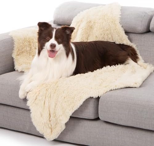 gogobunny Waterproof Dog Blanket for Couch & Furniture Protection - Super Soft Reversible Throw for Large Dogs & Cats, Calming Washable Fur & Sherpa Pet Blanket(40x50 Inch, Beige)