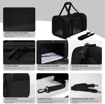 Carriers Soft-Sided Pet Carrier for Cats Dogs Under 15 lbs,TSA Airline Approved with 4 Ventilated Windows(Medium,Black)