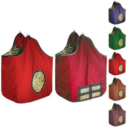 Derby Originals Large 24 OZ Canvas Horse Hay Bag 2 Sided Combo Design X Wide Gusset and 6 Month Warranty