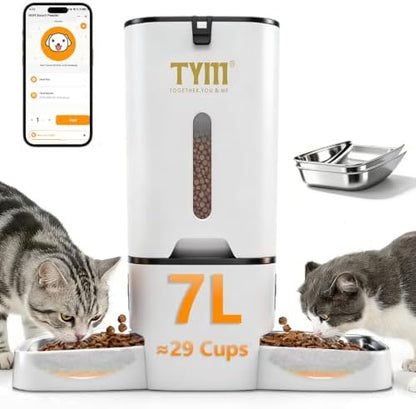 Dual Automatic Cat Feeder 7L WiFi Dry Food Dispenser for 2 Cats Muti Pets