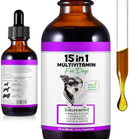 15-in-1 Dog Multivitamin Drops, Liquid Multivitamin Drops for Dogs, 2 oz