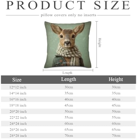 InkRain Winter Animal Cute Deer Pillow Cover 26x26 Inch Set of 2 Home Decor Decorative Cotton Linen Illustration Pillowcases for Living Room House Sofa