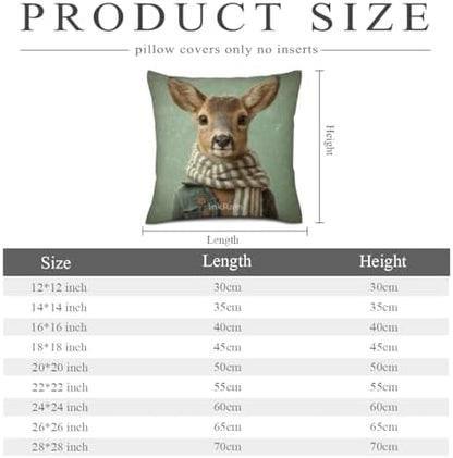 InkRain Winter Animal Cute Deer Pillow Cover 26x26 Inch Set of 2 Home Decor Decorative Cotton Linen Illustration Pillowcases for Living Room House Sofa