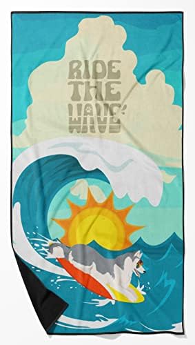 Caroline's Treasures MLM1274TWL3060 Surfer Dog Grey White Siberian Husky Premium Beach Towel Oversized Towel Beach Blanket, Pool, Beach Essentials, Yoga, Premium Bath Towel, Quick Dry Plush