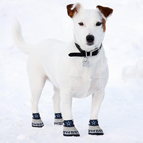 NFL Dallas Cowboys Anti Slip Dog Socks with Elastic Ribbed Top, Size Medium/Large. Indoor/Outdoor Socks, Best Dog Paw Protector, 2 Pairs, Cool Puppy Supplies with NFL Logo of Cowboys Football Team