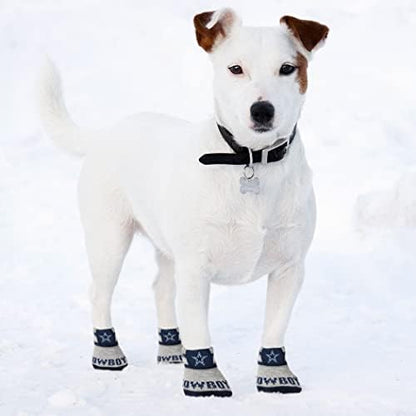 NFL Dallas Cowboys Anti Slip Dog Socks with Elastic Ribbed Top, Size Medium/Large. Indoor/Outdoor Socks, Best Dog Paw Protector, 2 Pairs, Cool Puppy Supplies with NFL Logo of Cowboys Football Team
