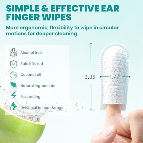 MEDUWEDU Wider Ear Cleaner Finger Wipes 60 Counts, Dog Ear Cleaner, Grooming Kit Care for Dogs and Cats,Otic Cleaning Pads, Remove Wax, Dirt & Stop Smelly, Itchy, Non-Irritating, Coconut Scent