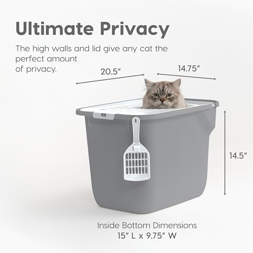 IRIS USA Cat Litter Box - Top Entry, Large, Gray/White