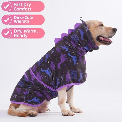 LovinPet 3-in-1 Dog Warm Winter Coat & Bathrobe, Black Dinosaur Fleece, M