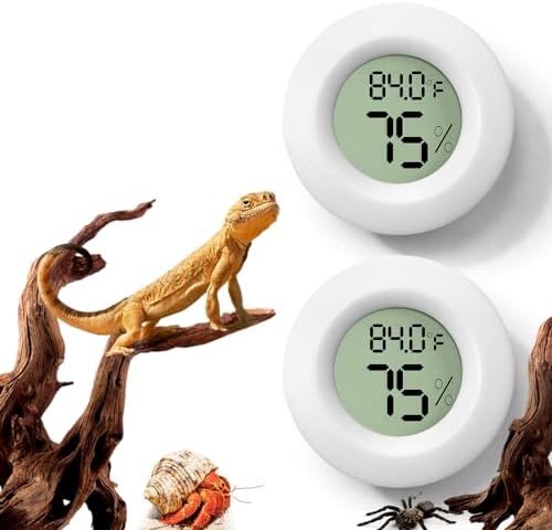 2 PCS White Reptile Thermometer and Humidity Gauge for Bearded Dragon Tank Accessories, Reptile Tank Accessories for Jumping Spider, Leopard Gecko, Hermit Crab, Gecko, Ball Python, Lizard