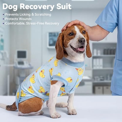 cyeollo Recovery Suit for Dogs Surgery Surgical Dog Onesie, Yellow Duck, M