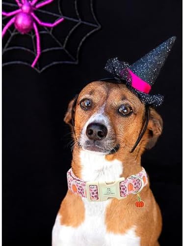 Lionheart glory Halloween Dog Collar-Pumpkin Floral Fall Pink Dog Collars with Cute Ghost Pendant Soft Adjustable Collar for Large Dogs Female Male Collars Party Pet Gift