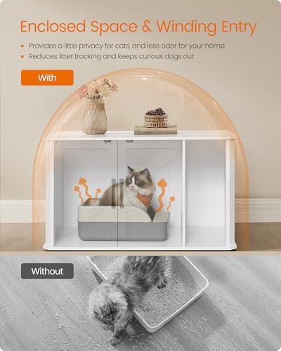 Feandrea Litter Box Enclosure, Modern Cat Litter Box, Front Entry