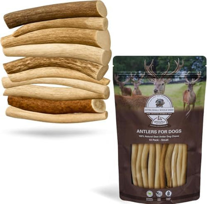 WhiteTail Naturals 10 Pack Whole Deer Antler Chews for Small Dogs - 4-6"
