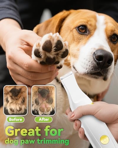 unibono Dog Grooming Kit with Paw Trimmer, All-in-One Low Noise Electric Rechargeable Small Quiet Pet Clippers Foot Dog Hair Shaver with Stainless Steel Scissors and Comb for Dogs at Home