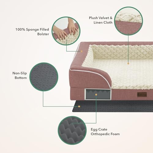 Orthopedic Washable Dog Bed for Medium Dogs, 35x22in, Pink