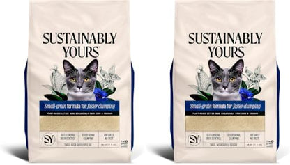 Sustainably Yours Natural Cat Litter, Small-Grain Formula, Exceptional Clumping & Odor Control, Virtually No Dust, Soft on Paws, Corn & Cassava Plant-Based, Unscented, 10 lbs (Pack of 2)