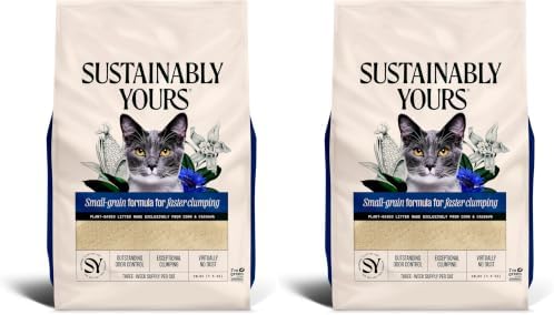 Sustainably Yours Natural Cat Litter, Small-Grain Formula, Exceptional Clumping & Odor Control, Virtually No Dust, Soft on Paws, Corn & Cassava Plant-Based, Unscented, 10 lbs (Pack of 2)