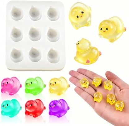 Cute Tiny Chicken Figurines Silicone Mold Micro Dollhouse Animal Epoxy Casting Mold for DIY Resin Art Fairy Garden Miniatures Landscape Crafts Decor(9-Cavity)