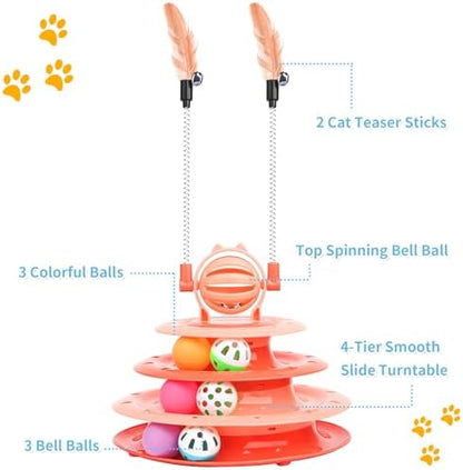 Goosheep Cat Toy Interactive Pet Plaything for Indoor Kitten Interactive Kitty Puzzle Ball with 2 Cat-Tease (Orange)