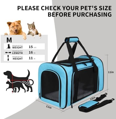 Pet Carriers Soft-Sided Airline Approved Carrier Bag for Small Cats Dogs (Medium,Blue)
