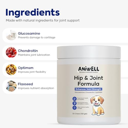 Hip and Joint Supplement for Dogs with Glucosamine Chondroitin MSM and Ashwagandha | Dog Joint Supplement Soft Chews for Mobility and Cartilage Support | Pack of 3