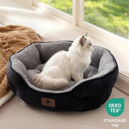 Asvin Small Dog Bed for Small Dogs, Cat Beds for Indoor Cats, Pet Bed for Puppy and Kitty, Extra Soft & Machine Washable with Anti-Slip & Water-Resistant Oxford Bottom, Black, 20 inches
