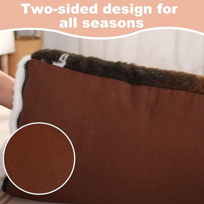 Bedfolks Waterproof Crate Bed, Plush Dog & Cat Bed with Removable Washable Cover, Faux Fur Kennel Pad, 17"x12", Cow Print