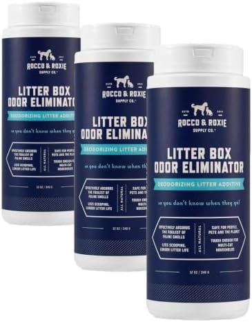 Rocco & Roxie Litter Box Odor Eliminator, Best Natural Urine Deodorizer, Cat Box Deodorizer, Smell Control, Odor Absorber, Safe for Kitty, 12 oz (Pack of 3)
