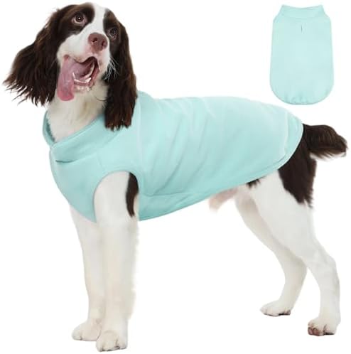 FUAMEY Dog Fleece Vest for Large Dogs,Warm Stretchy Dog Sweatshirts Pullover with Leash Hole Dogs Sweater Soft Pet Turtleneck Cozy Pet Vest Lightweight Sleeveless Blue XL
