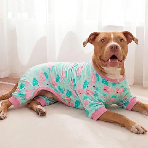 KYEESE Velvet Dog Pajamas for Large Dogs Soft Onesie Shirt, Flamingo