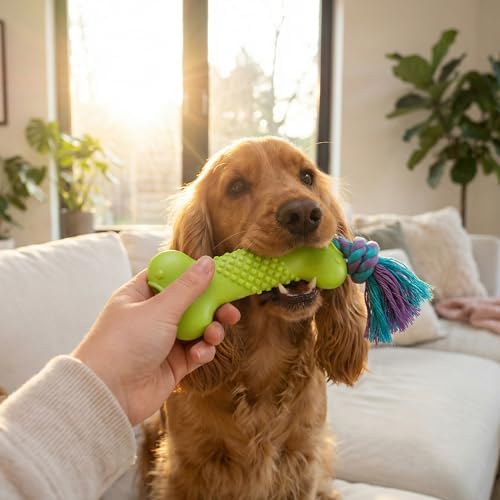 Bone Mini Dog Chew Toy & Treat Stuffer for Teething Puppies & Small Dogs up to 20 lbs, Bounces & Floats, Textured for Dental Support, Moderate Chewers, 5.5" (Pack of 4)