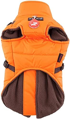 Puppia Mountaineer Winter Dog Coat with integrated harness No Pull Cold Weather Waterproof Warm Fleece Back Zipper for Small & Medium Dog, ORANGE, XX-Large