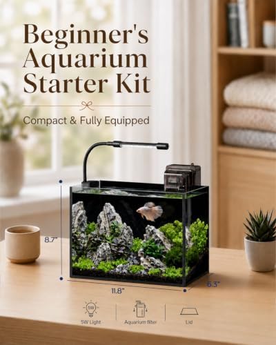 2.5 Gallon Nano Aquarium Starter Kit, Rimless Glass Fish Tank Kit