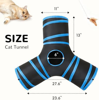 Tempcore Cat Tunnel, 3-Way Collapsible Toy for Indoor Cats, Royal Blue