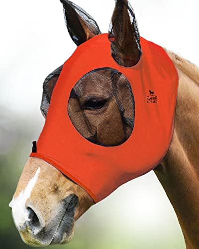 Harrison Howard Super Comfort Stretchy Fly Mask Large Eye Space with UV Protection Soft on Skin with Breathability Vibrant Orange Cob (Medium)